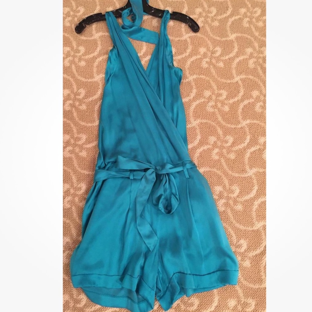 Robert Rodriguez Teal Silk Halter Romper
